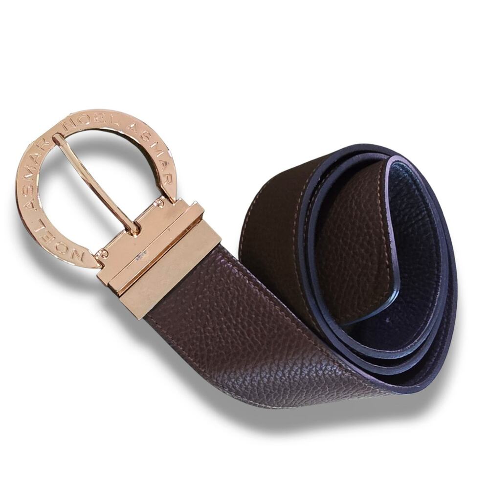 Noel Asmar Signature Leather Belt Reversible Brown Blue Gold Accent Equestrian